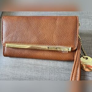 Steve Madden Wallet, Cognac Brown Logo Bar Trifold Wallet